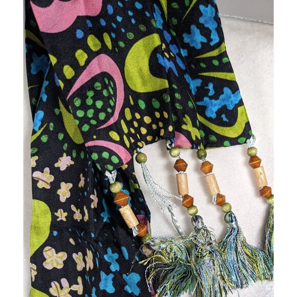 Talbots Retro Rainbow Floral Beaded Tassel Scarf - Picture 6 of 6